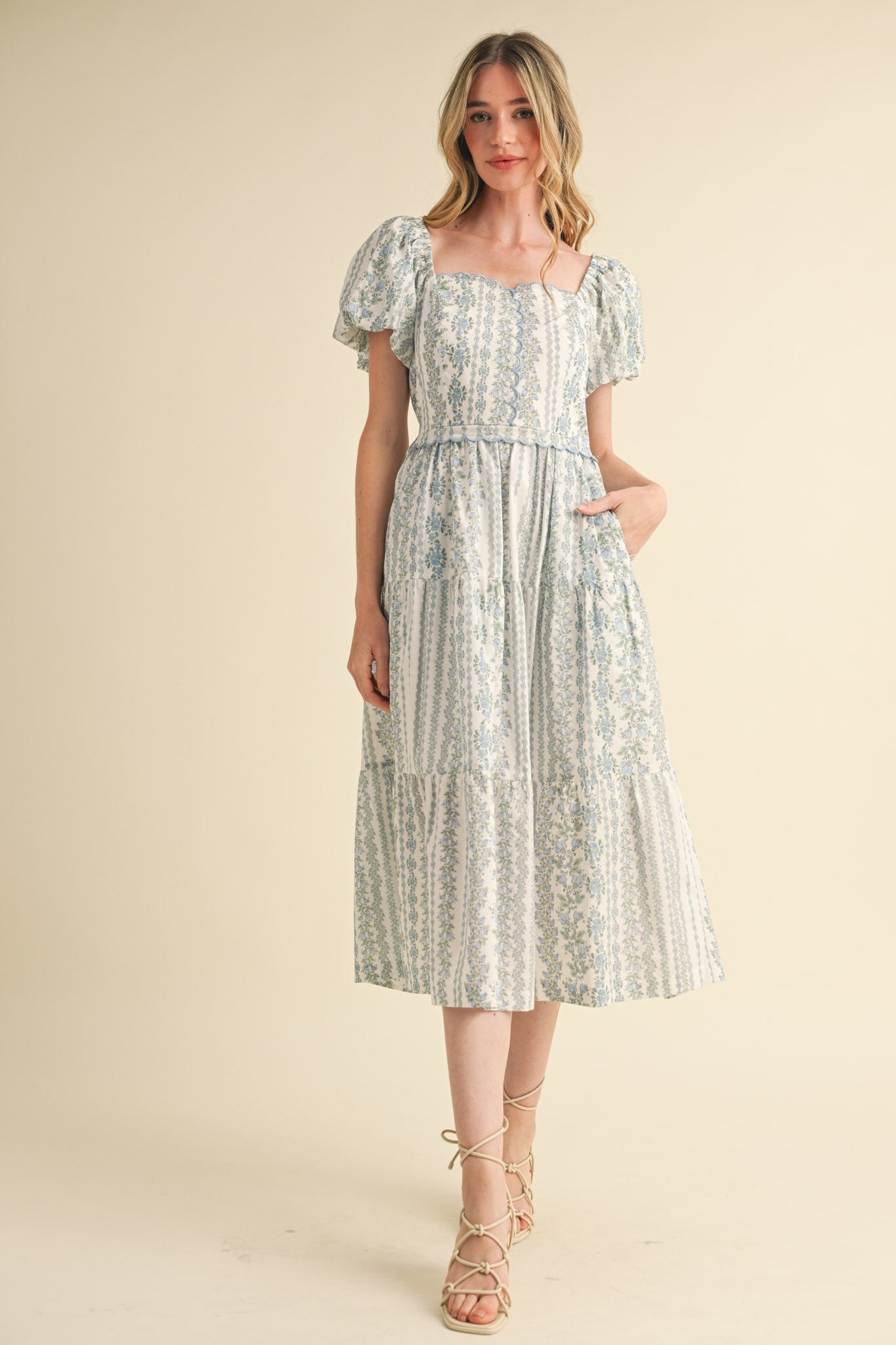 *PREORDER* Corinne Baby Blue Floral Midi Dress