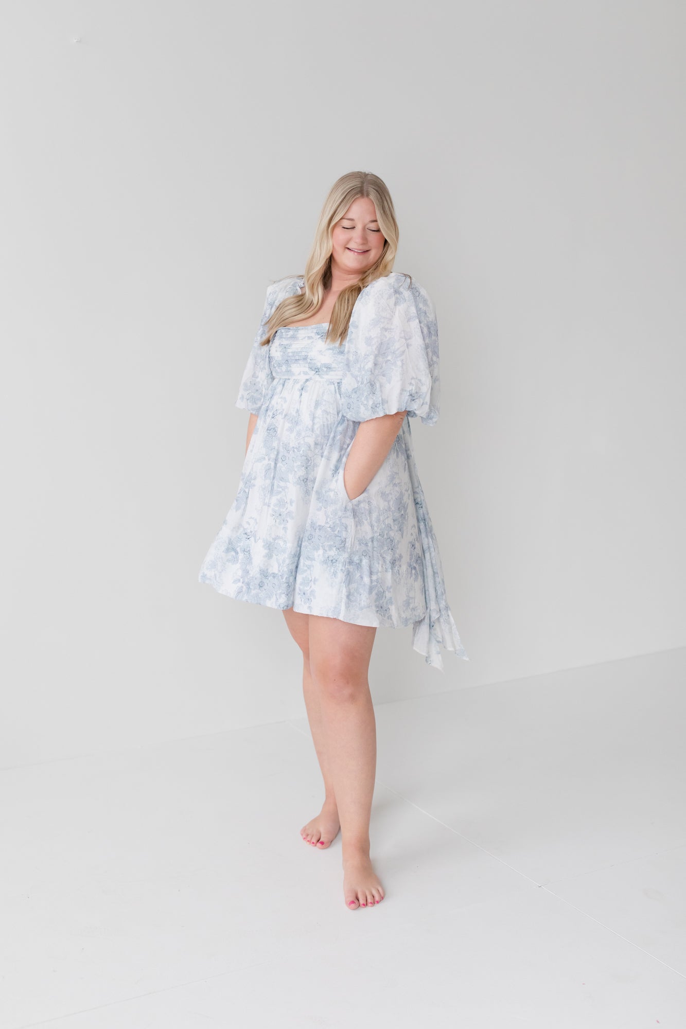 SAVANNAH Blue Floral Mini Dress with Bow Tie Back
