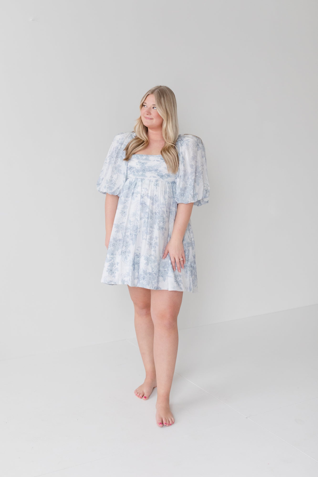 SAVANNAH Blue Floral Mini Dress with Bow Tie Back