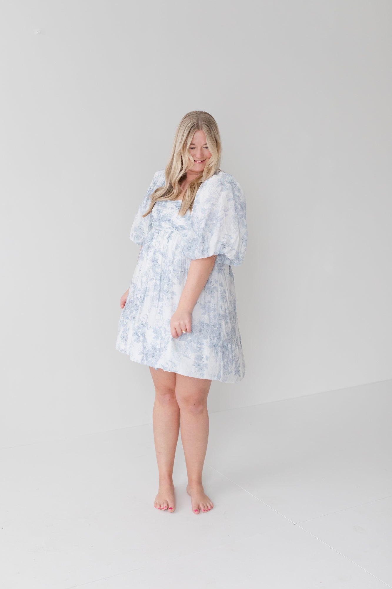 SAVANNAH Blue Floral Mini Dress with Bow Tie Back