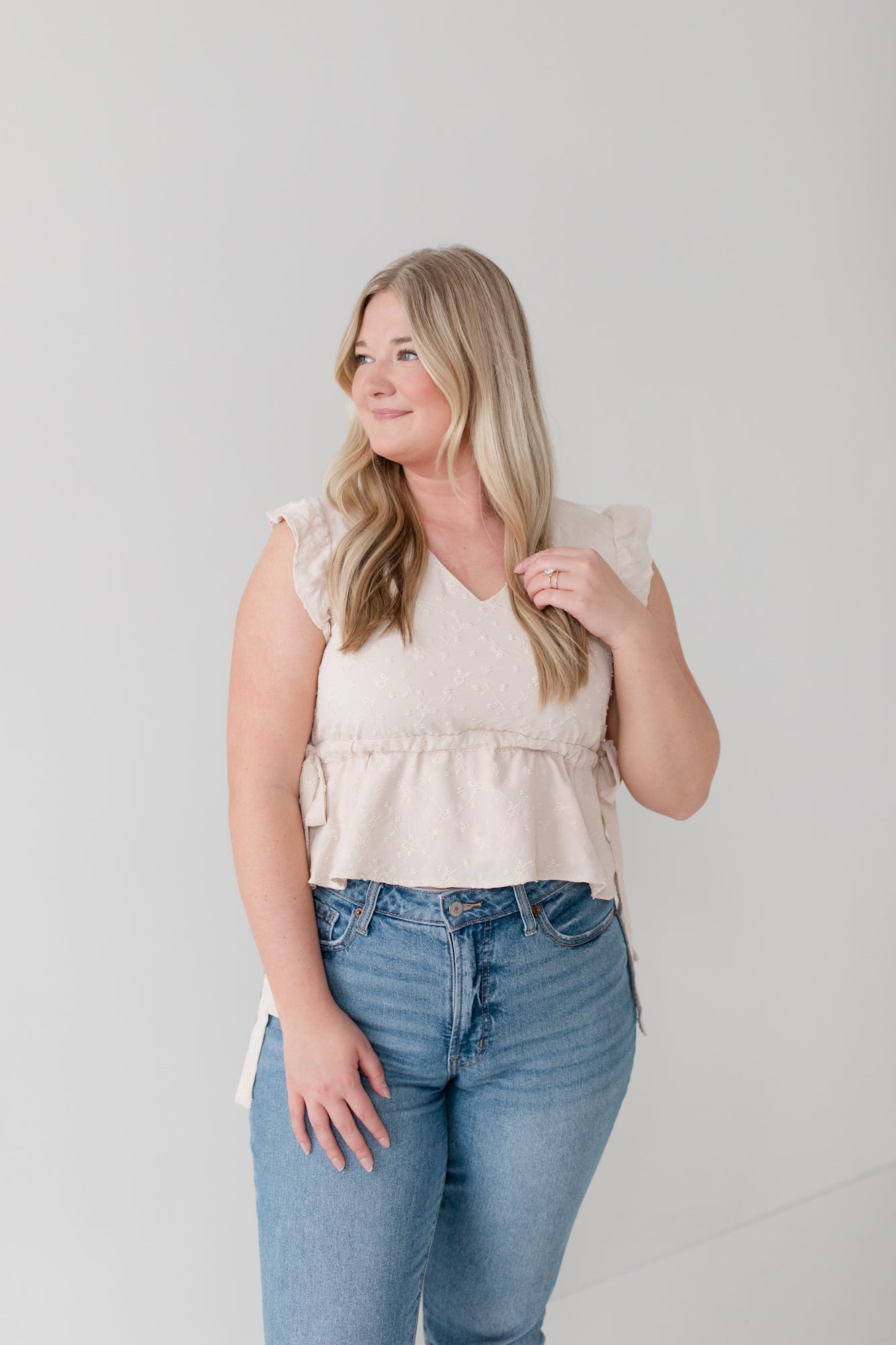 Short Sleeve Floral Embroidered Ruffle Top