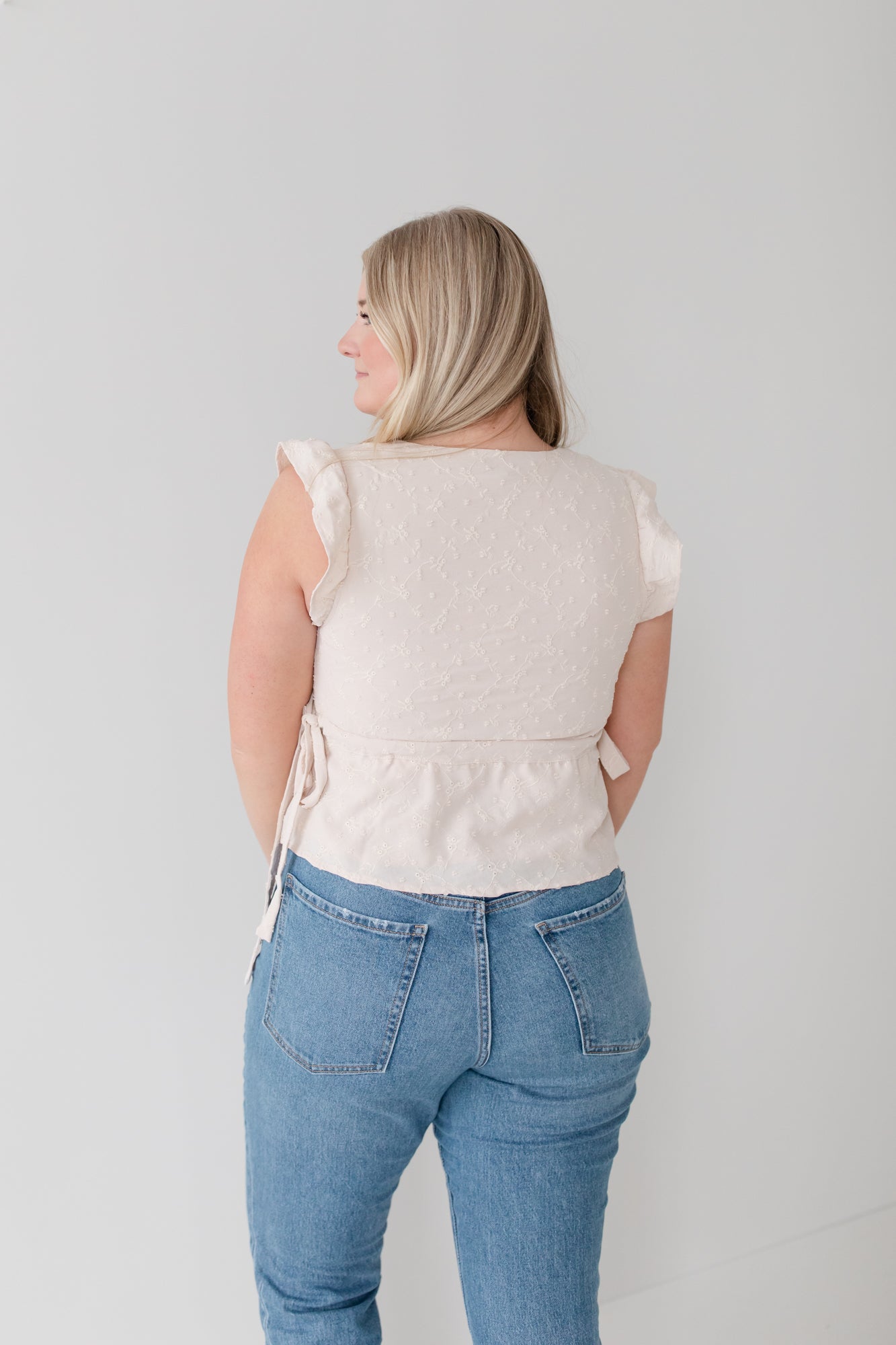 Short Sleeve Floral Embroidered Ruffle Top