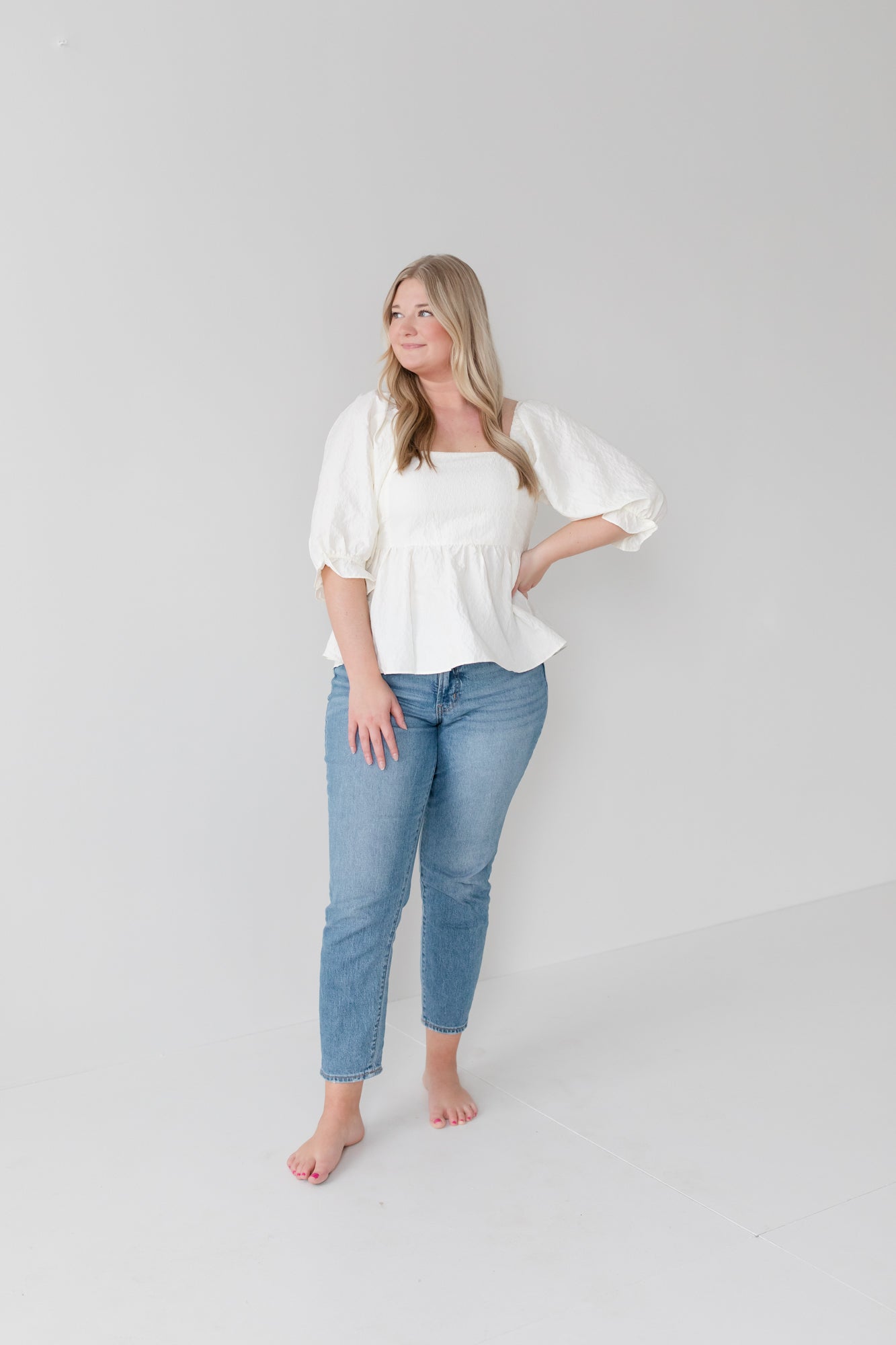 Ivory Flower Jacquard Babydoll Blouse