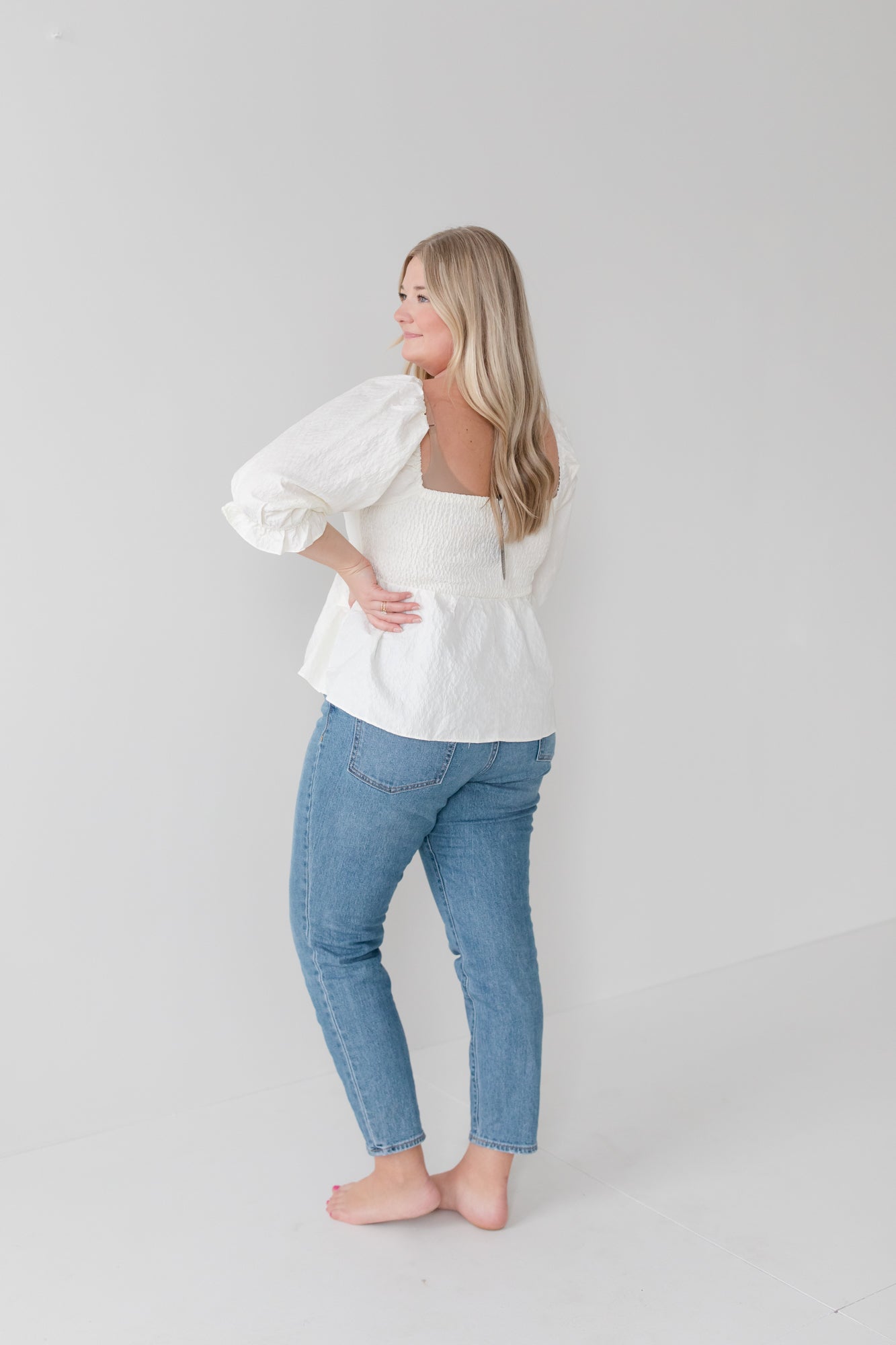 Ivory Flower Jacquard Babydoll Blouse
