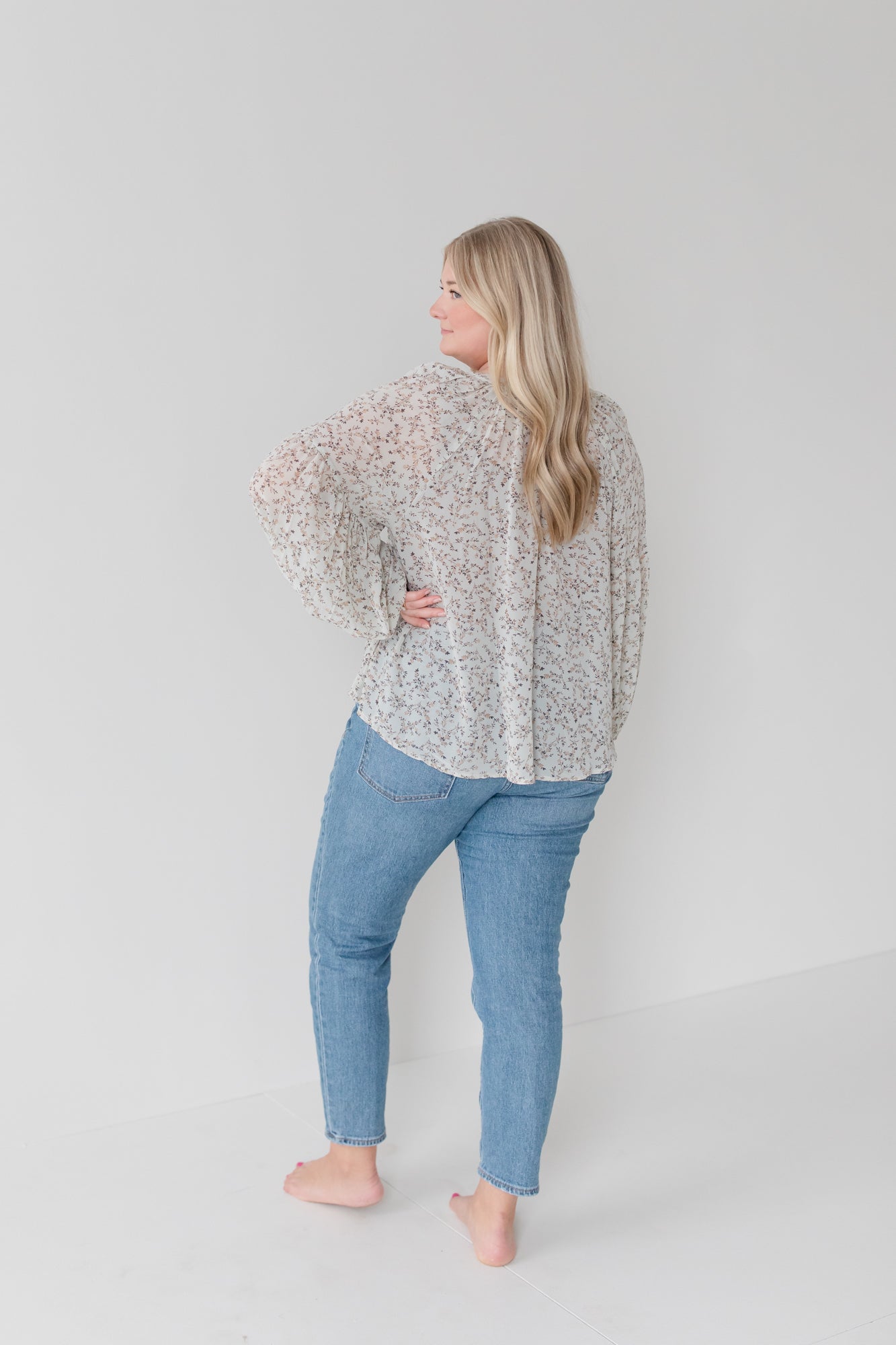 Sage Ditsy Floral Balloon Sleeve Blouse