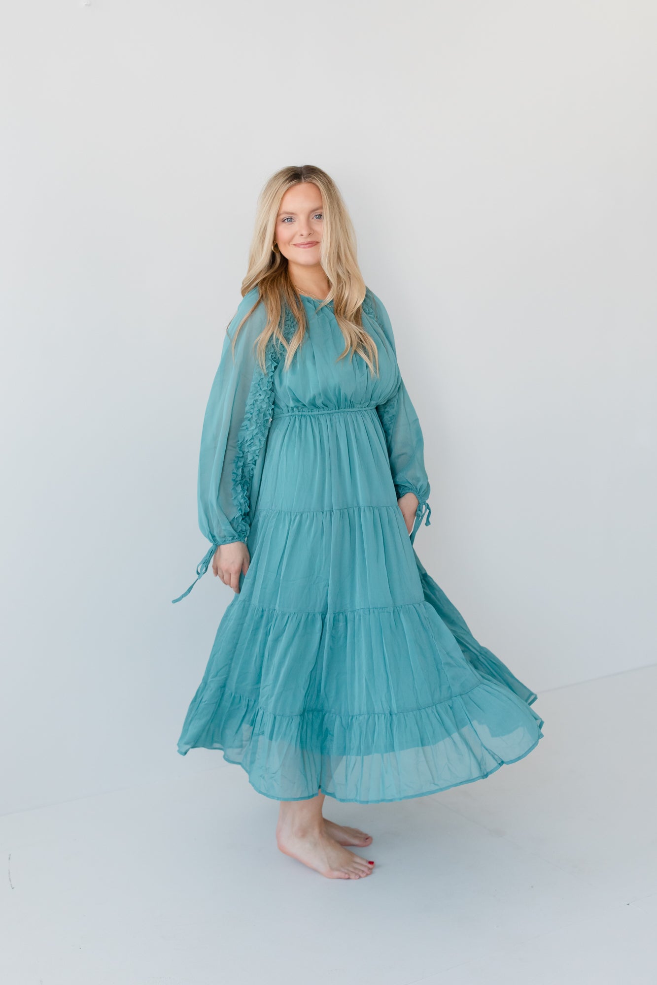 KRISTEN Ruffle Sleeve Midi Dress