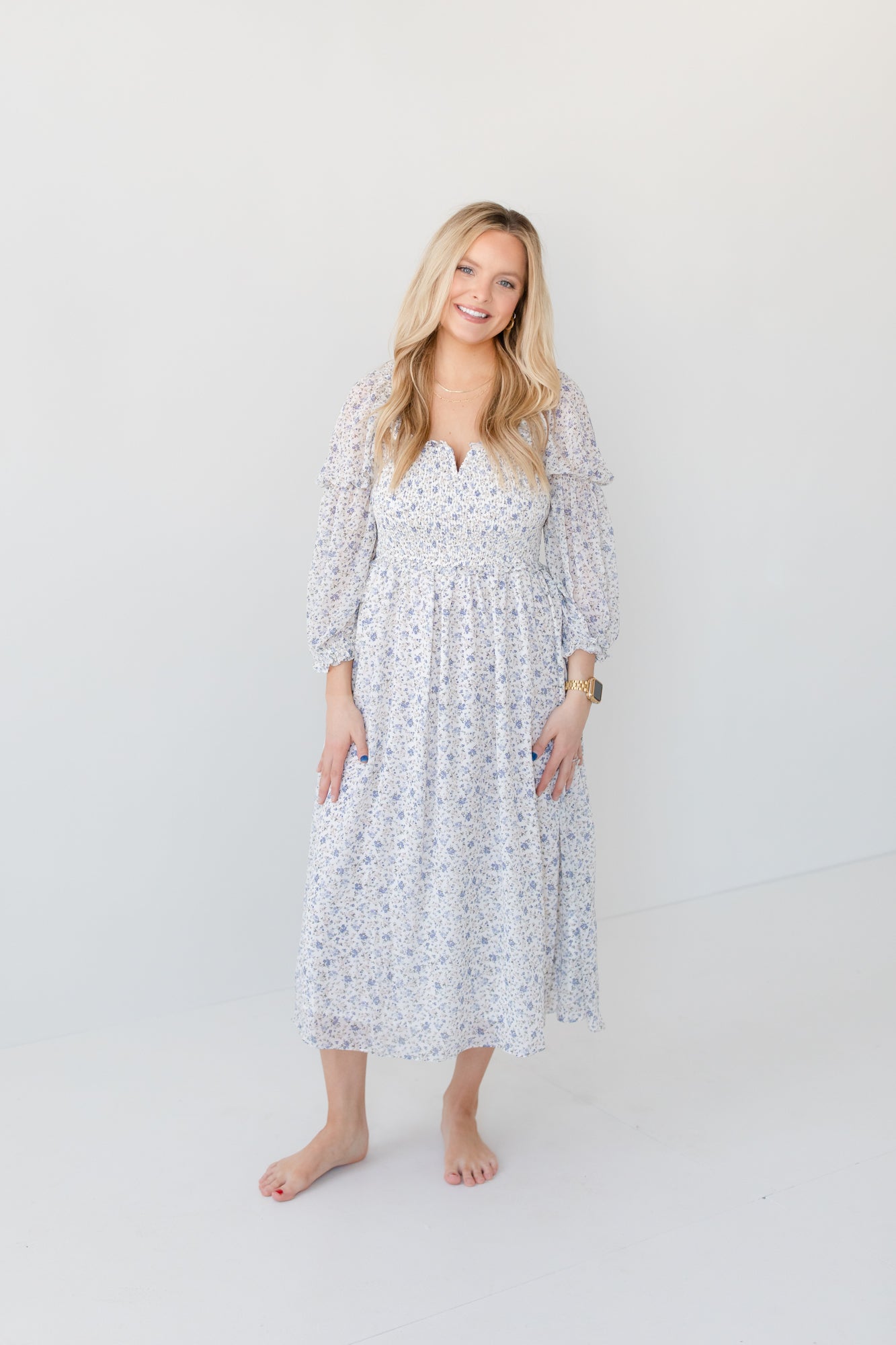 JULIET Sheer Sleeve Lavender Floral Midi Dress