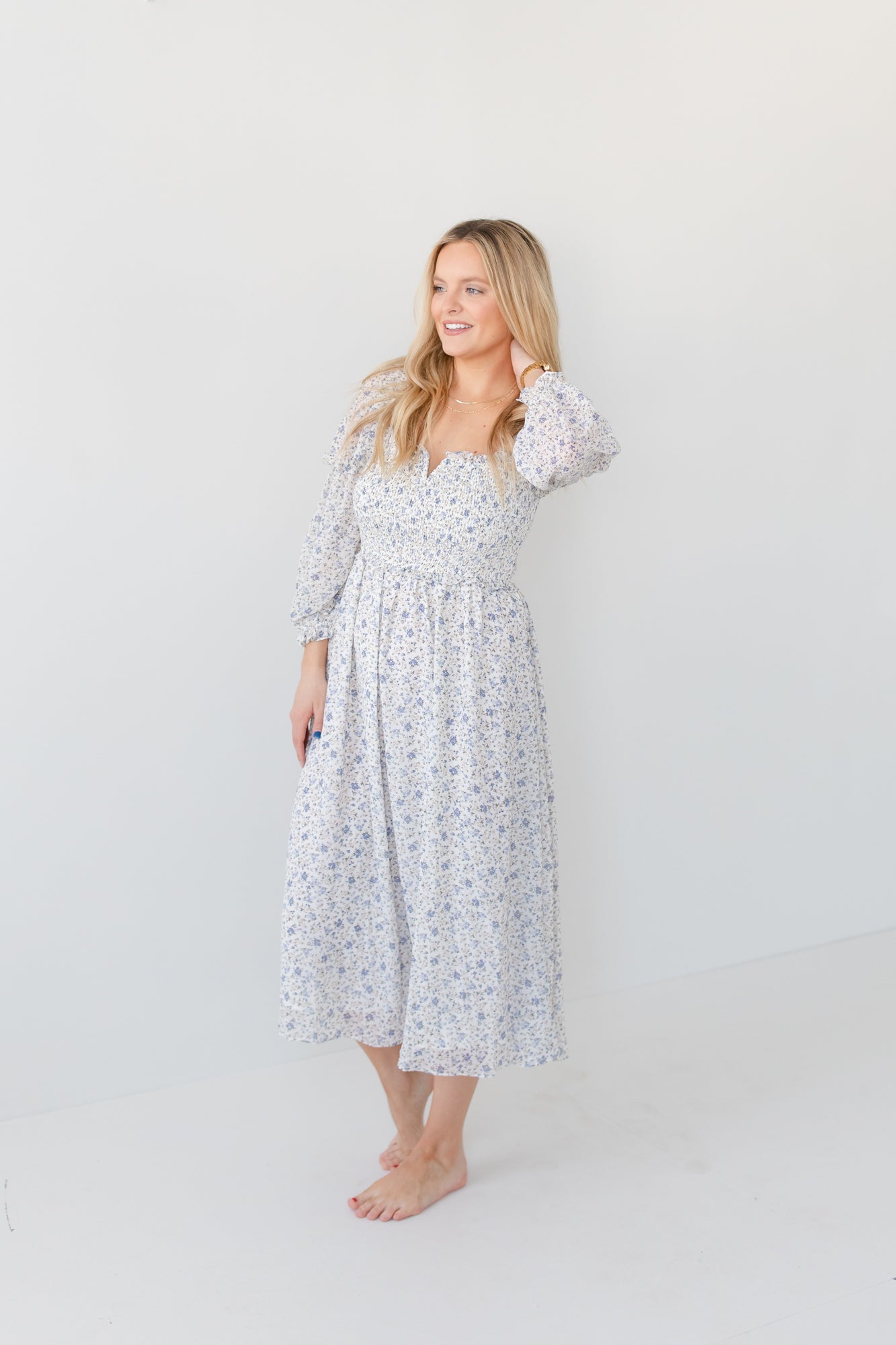 JULIET Sheer Sleeve Lavender Floral Midi Dress