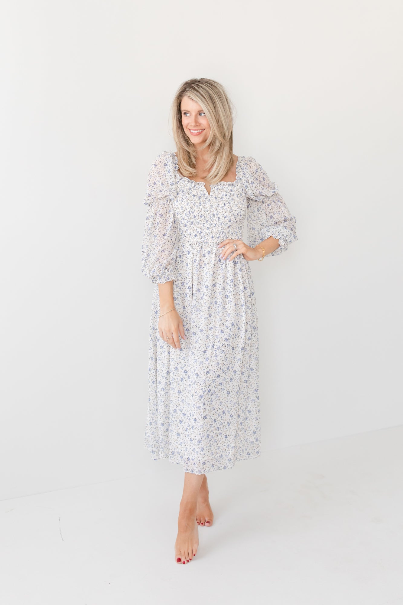 JULIET Sheer Sleeve Lavender Floral Midi Dress