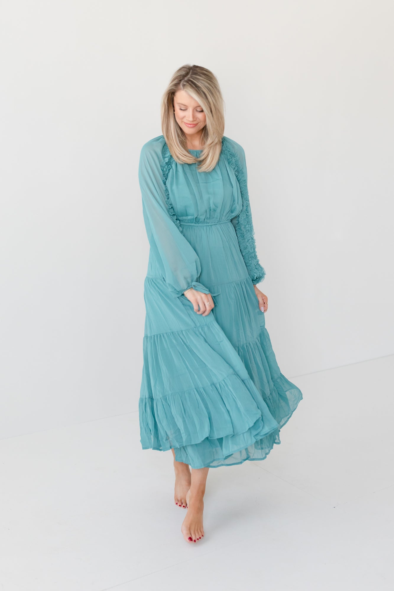 KRISTEN Ruffle Sleeve Midi Dress