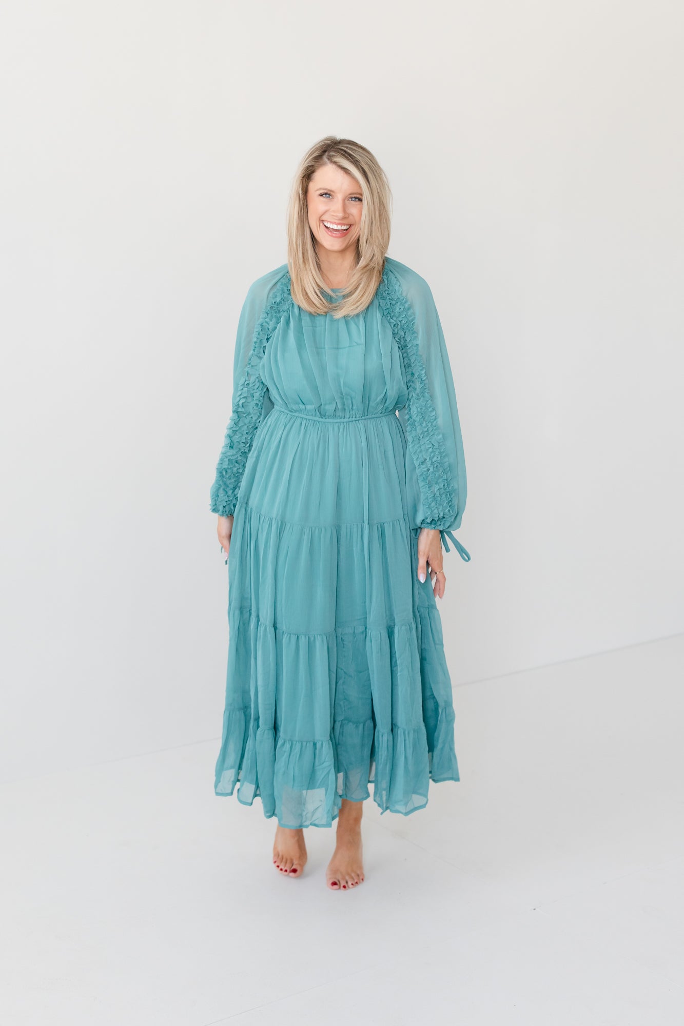 KRISTEN Ruffle Sleeve Midi Dress