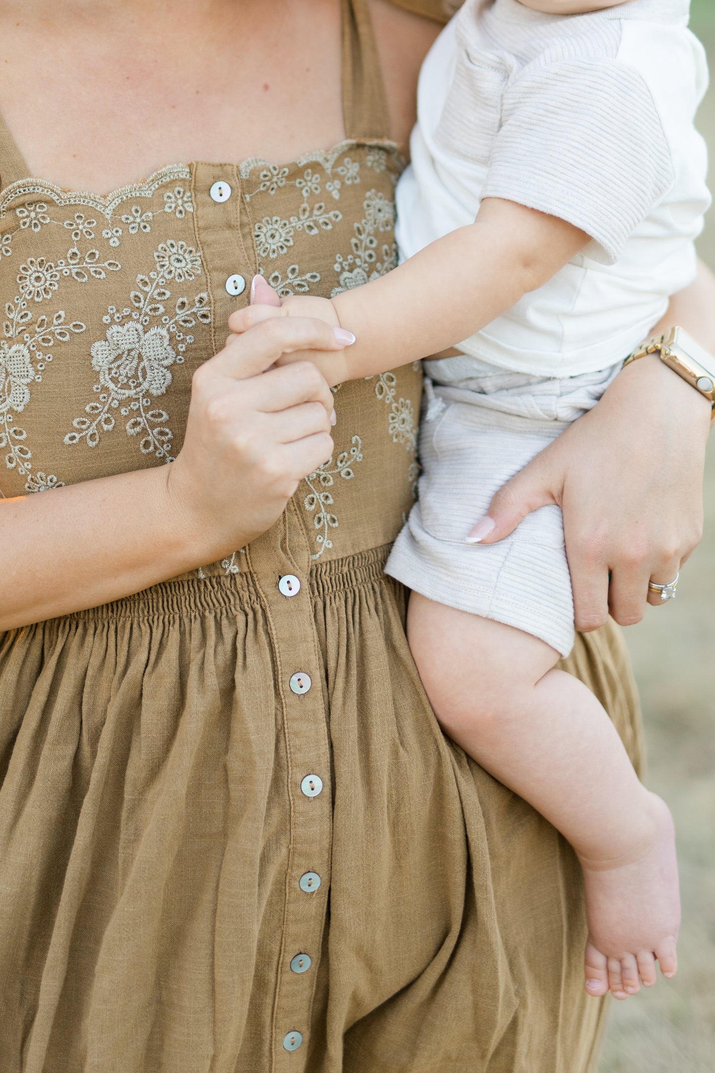 Olive Embroidered Linen Dress Nursing & Maternity Friendly