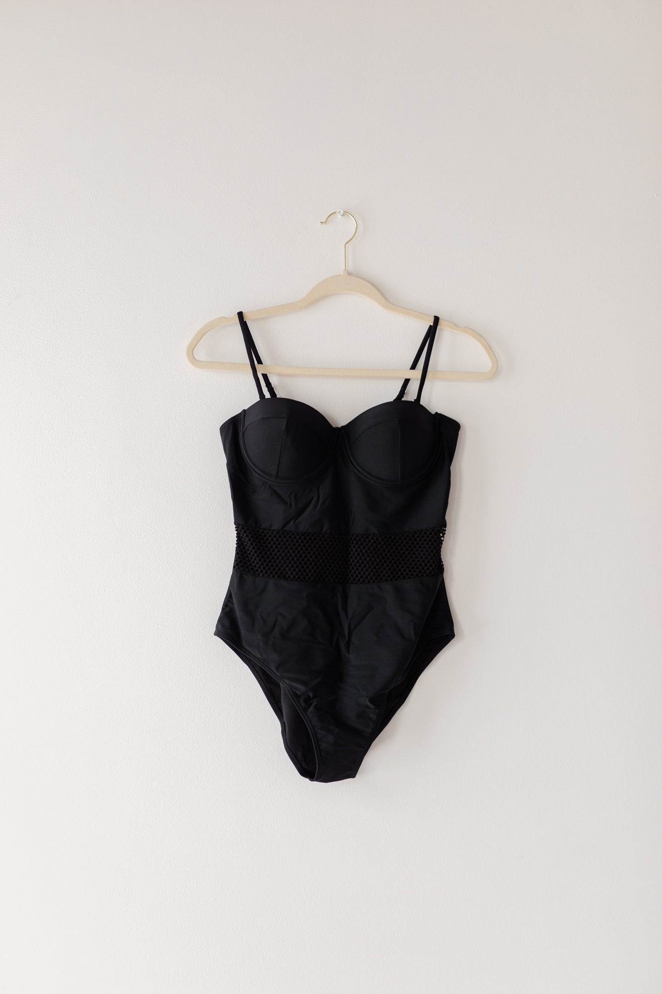 Black Spaghetti Strap One Piece Swimsuit